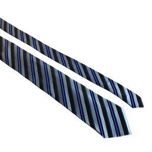 Geoffrey Beene Mens Silk Tie Striped Blue Gray Accessory Office Work Formal Gift